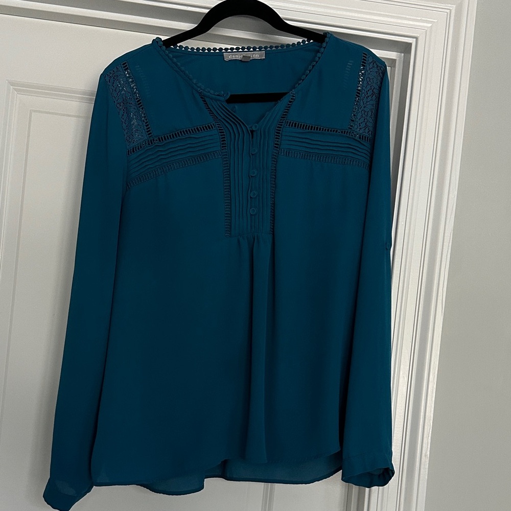 Daniel Rainn Deep Blue Lace Detail Blouse